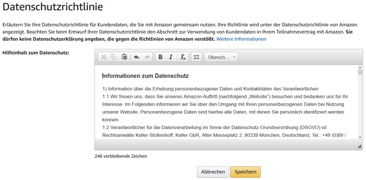 Amazon Datenschutzerkl&auml;rung