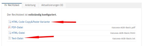 Auswahl Rechtstexxte-Formate f&uuml;r kasuwa