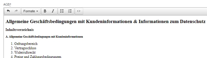 Fairmondo - Einf&uuml;gen von AGB und Datenschutzerkl&auml;rung im HTML-Format