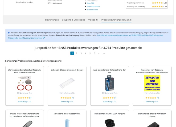 SHOPVOTE Produktbewertungen &Uuml;bersicht