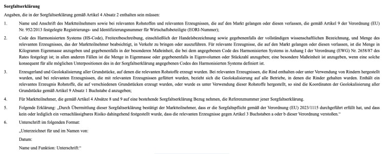 Sorgfaltserkl&auml;rung Entwaldung